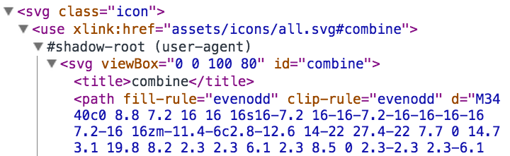 Embedded SVG symbols are handeled by browsers as shadow DOM